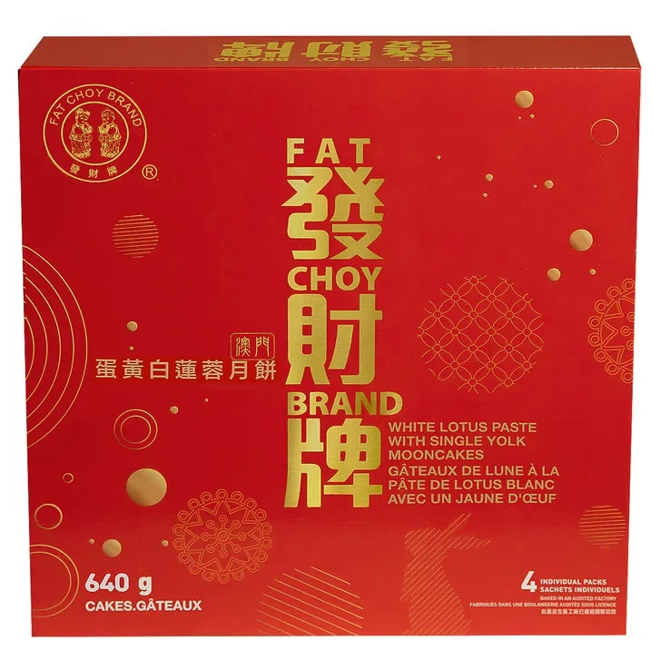 Fat Choy White Lotus Seed Paste with Single Yolk Mooncake, 3 × (4 × 160 g)
