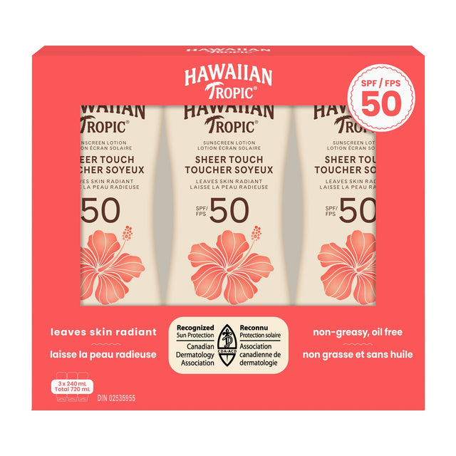 Hawaiian Tropic Sheer Touch Sunscreen Lotion SPF 50, 3 x 240 mL G8