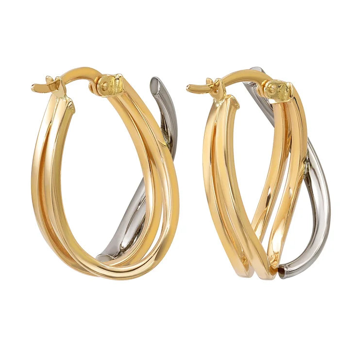 High Polish Oval Hoop Earrings in Two-Tone Gold