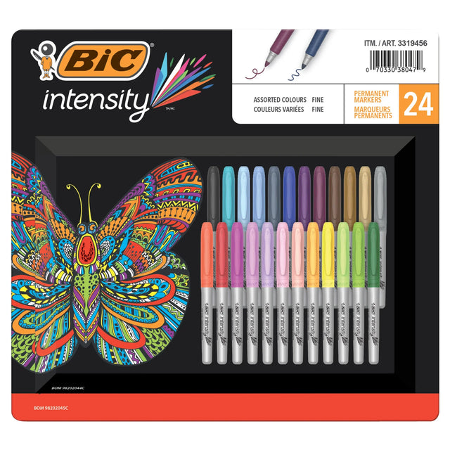 BIC Intensity Fashion Fine Point Assorted Colours Permanent Markers, 24-count E2