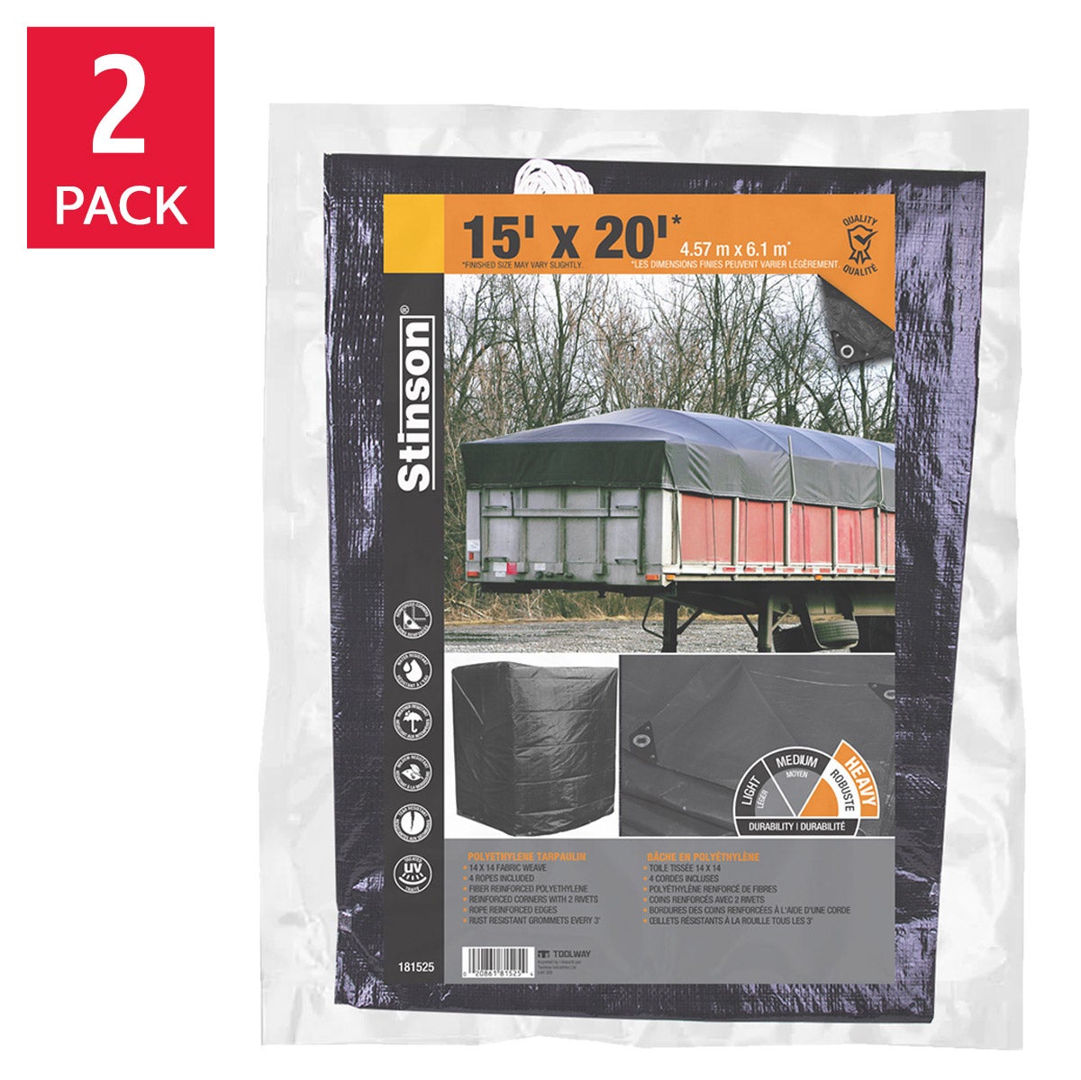 Stinson Extra Heavy-Duty Black Tarp, 2-pack
