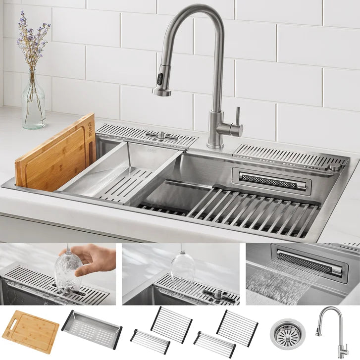 FORNO ACQUA D-WP30 33 in. Stainless Steel Kitchen Sink Workstation