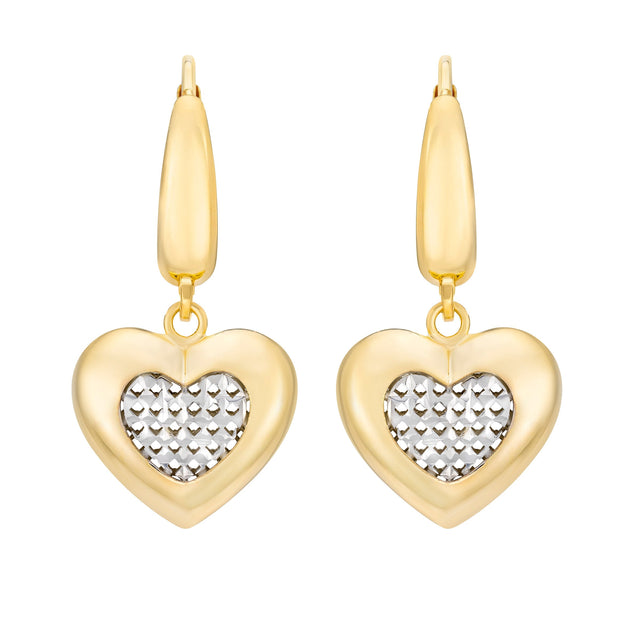 Diamond Cut Heart Dangle Earring in Two-tone Gold U6