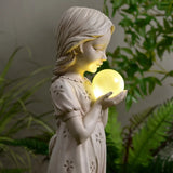 Girl Holding Bubble Lighted Garden Statue Solar Powered LEDs