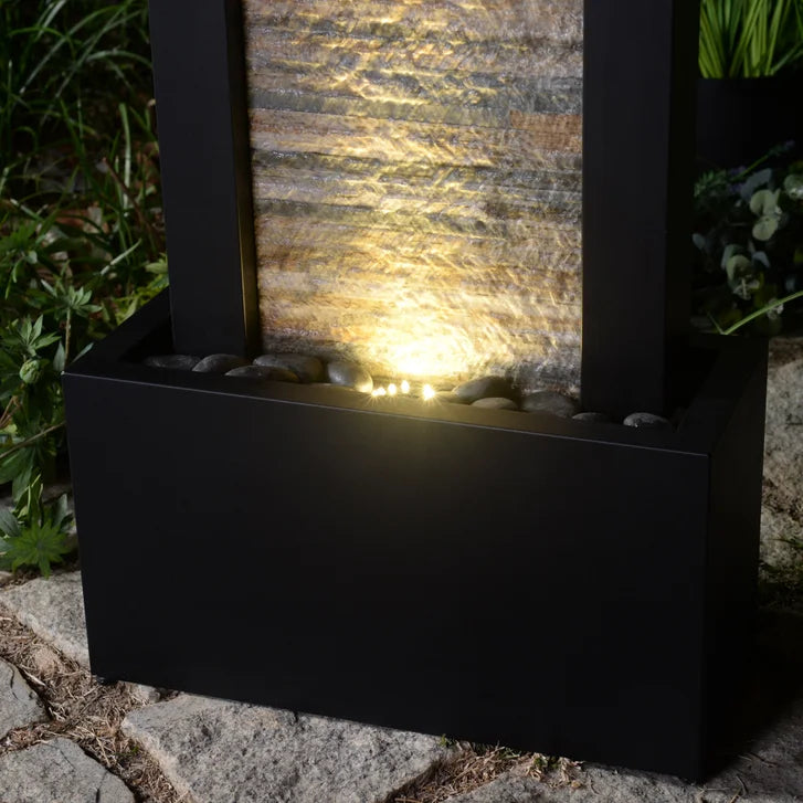 Versatile Zen Metal Fountain with Stone Brick Accent