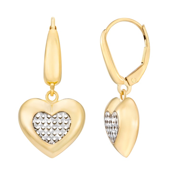 Diamond Cut Heart Dangle Earring in Two-tone Gold