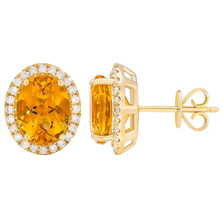 Oval Cut Citrine and Diamond Earrings (0.28 ctw)