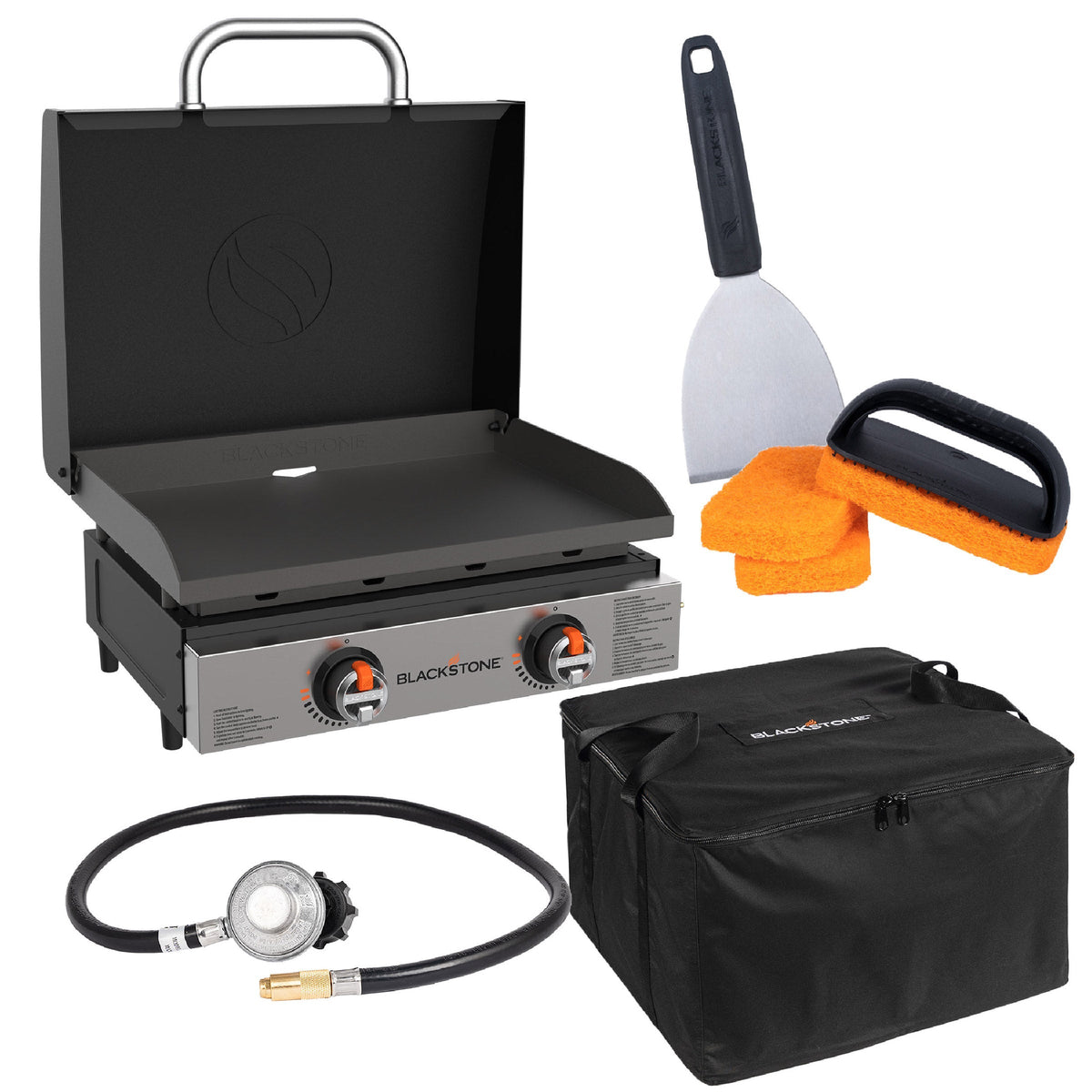 Blackstone Original 22” Tabletop Pre Seasoned Griddle with Hood Bundle