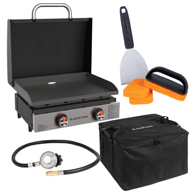 Blackstone Original 22” Tabletop Pre Seasoned Griddle with Hood Bundle J3