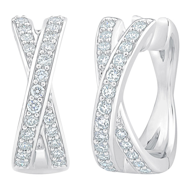 Round Brilliant Diamond X-Shaped Hoop Earrings (0.40 ctw) U9
