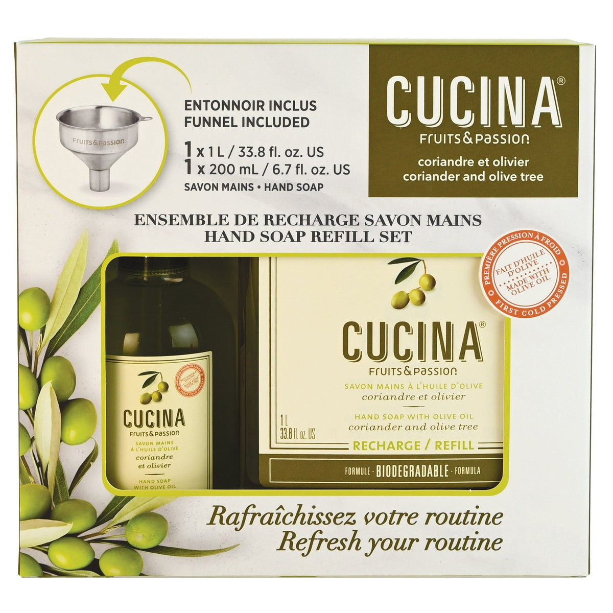 Cucina Coriander and Olive Oil Liquid Hand Soap, 1 L + 200 mL