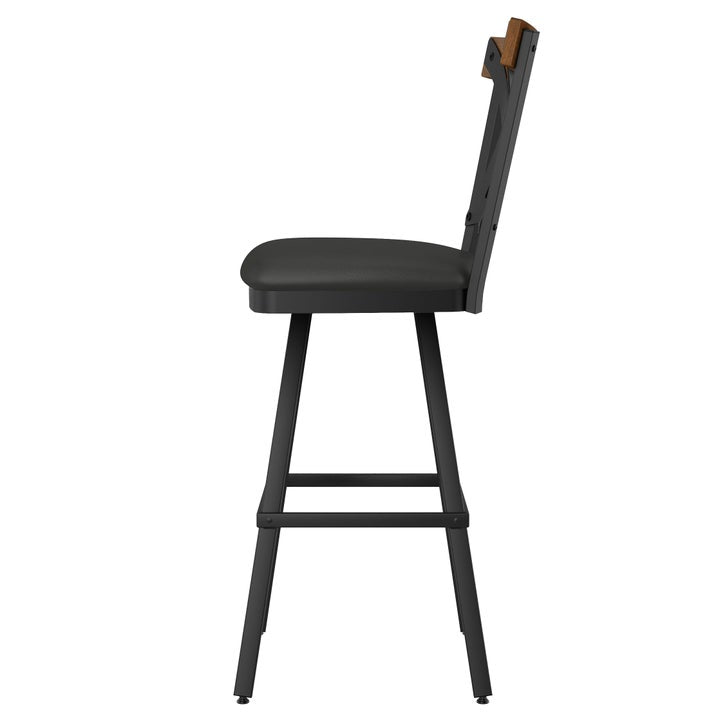 Amisco Snyder Swivel Counterstool in Black and Brown Polyurethane Upholstery