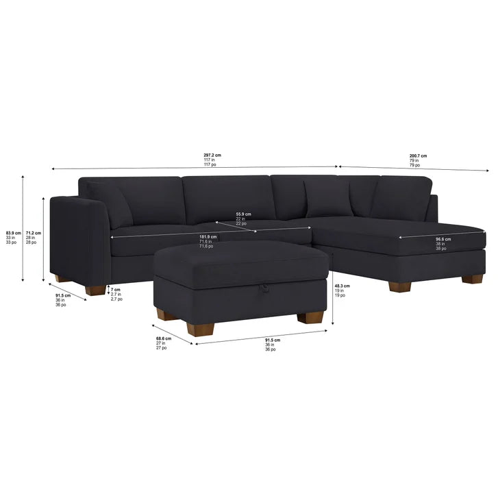 Thomasville Walsen 3-piece Fabric Sectional with Storage Ottoman