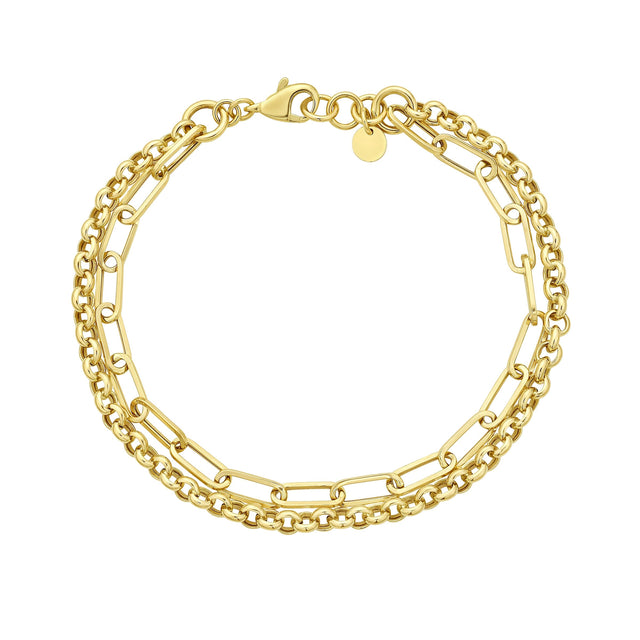 High Polish Paperclip and Rolo Link Bracelet in Yellow Gold M8