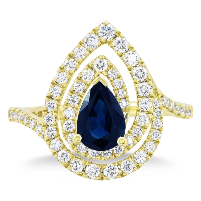 Pear Cut Blue Sapphire and Diamond Ring (0.50 ctw) J8
