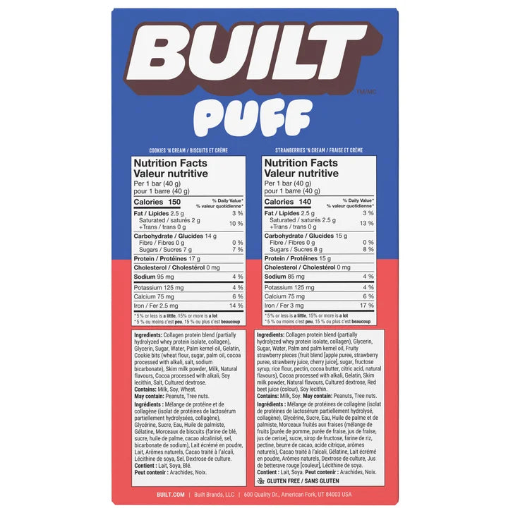 Built Puff Protein Bars, Cookies 'N Cream and Strawberries 'N Cream, 14 × 40 g