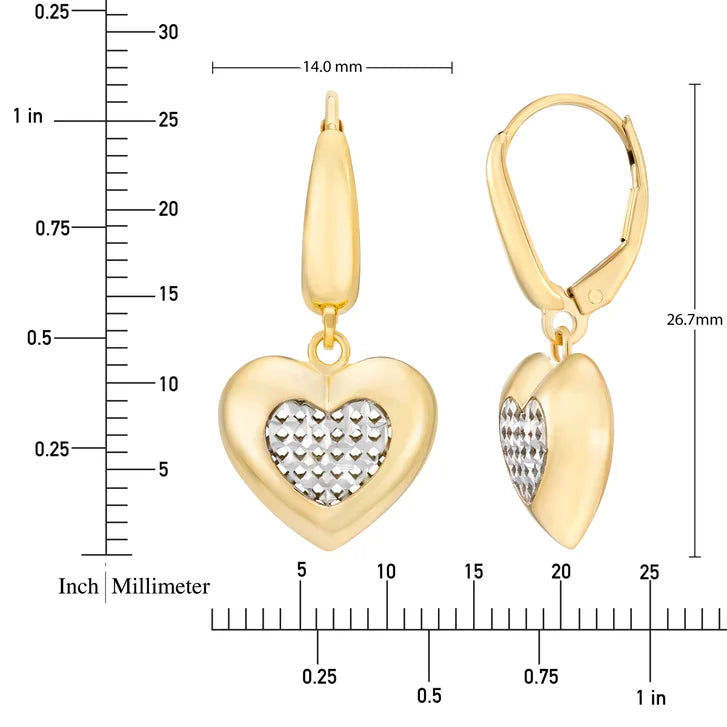 Diamond Cut Heart Dangle Earring in Two-tone Gold