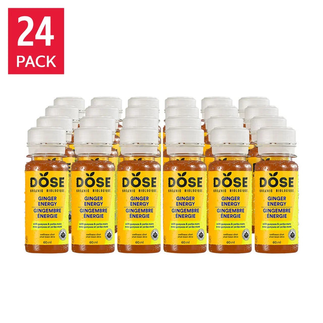 DOSE Organic Ginger Daily Booster shots, ENERGY pack, 24 x 60 mL (2 fl oz) T1