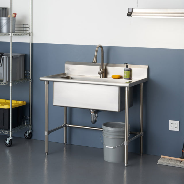TRINITY 32 in. x 16 in. Stainless-steel Utility Sink with Pullout Faucet Y1