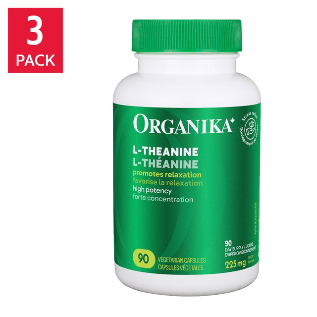 Organika L-Theanine 225 mg Vegetarian Capsules, 90-count, 3-pack X4
