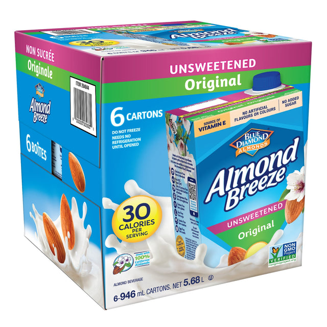 Almond Breeze Unsweetened Original Almond Milk, 946 mL, 6-pack T6