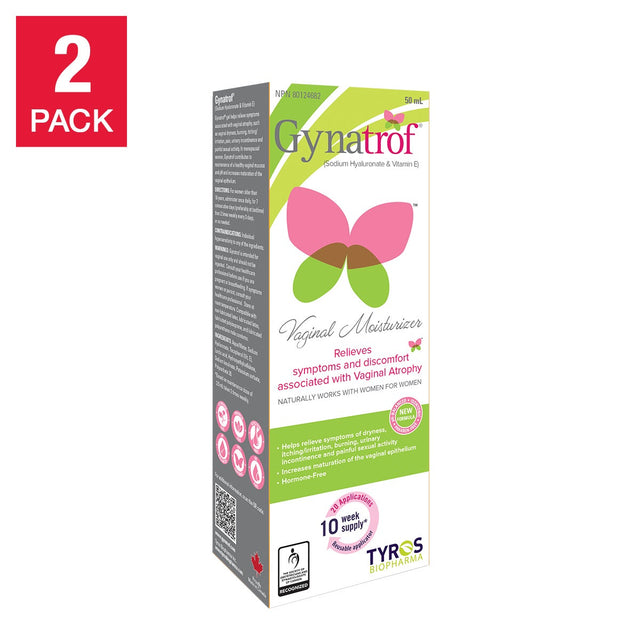 Gynatrof Natural Vaginal Moisturizer, Hyaluronic Acid & Vitamin E, 2 x 50 mL M2