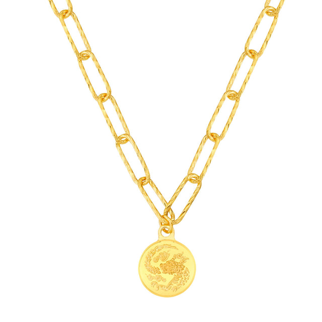 Coin Charm Paperclip Necklace in 24-kt Yellow Gold Z4