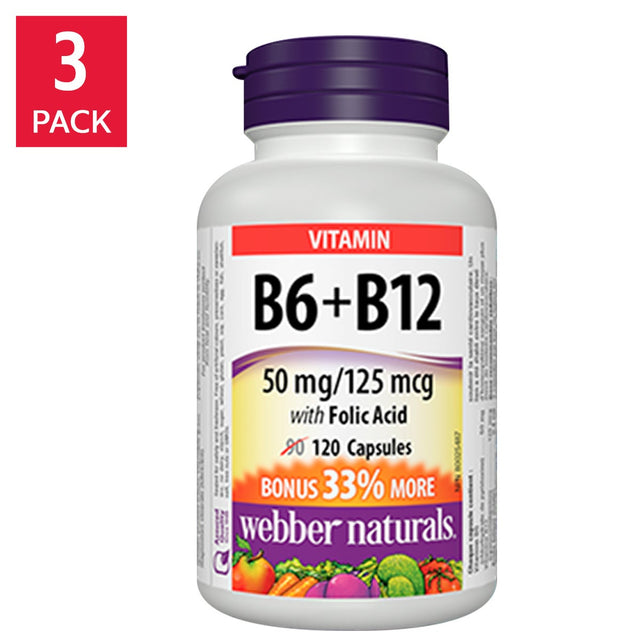 webber naturals B6, B12 with Folic Acid -- 3 x 120 Capsules V1