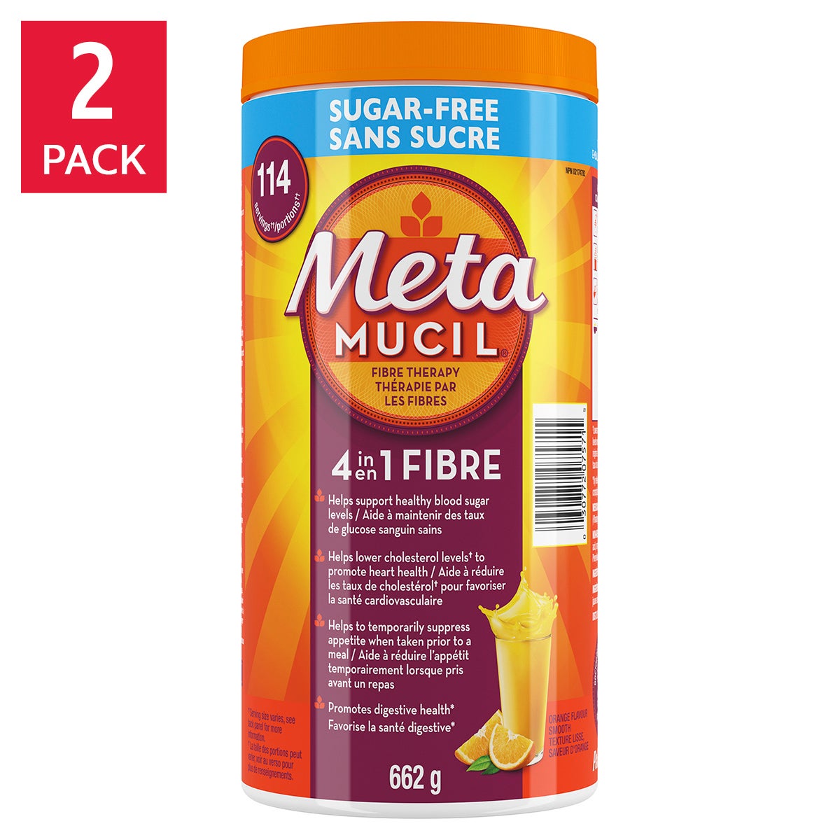 Metamucil 4 in 1 MultiHealth Fibre Supplement Powder Sugar-Free, Orange, 2 x 114 doses