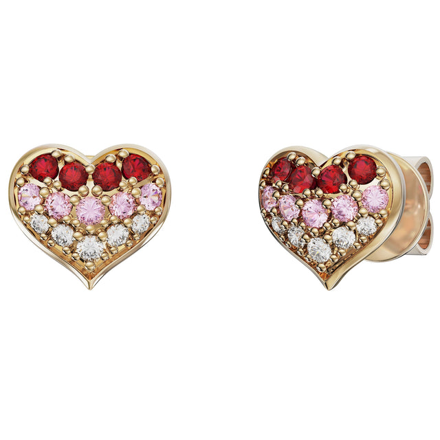 Round Cut Ruby, Pink Sapphire and Diamond Heart Shaped Earrings (0.07 ctw) E5