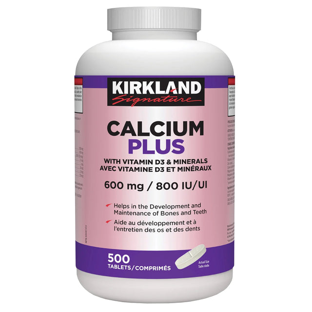 Kirkland Signature Calcium Plus With Vitamin D3 & Minerals 600 mg | 800 IU, 500 Tablets F2