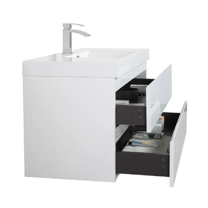 SERA CAPRI Glossy White Wall-Hung Vanity with Glossy White Polymarble Countertop