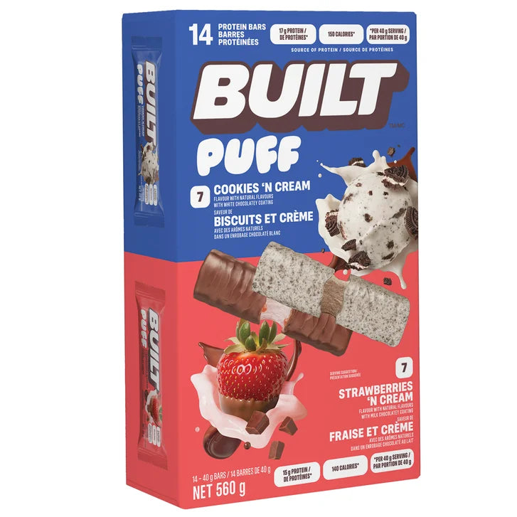 Built Puff Protein Bars, Cookies 'N Cream and Strawberries 'N Cream, 14 × 40 g