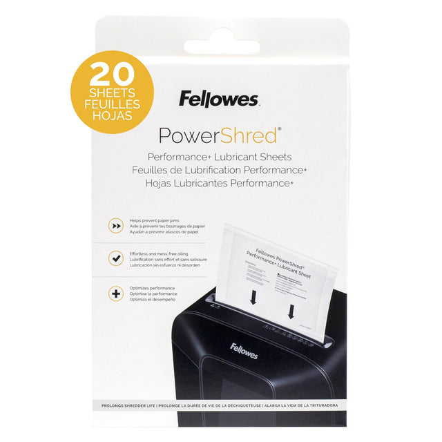 Fellowes Powershred Performance + Lubricant Sheets, 20-pack B2