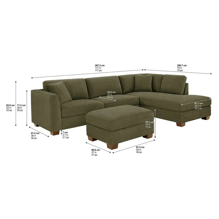 Thomasville Walsen 3-piece Fabric Sectional with Storage Ottoman