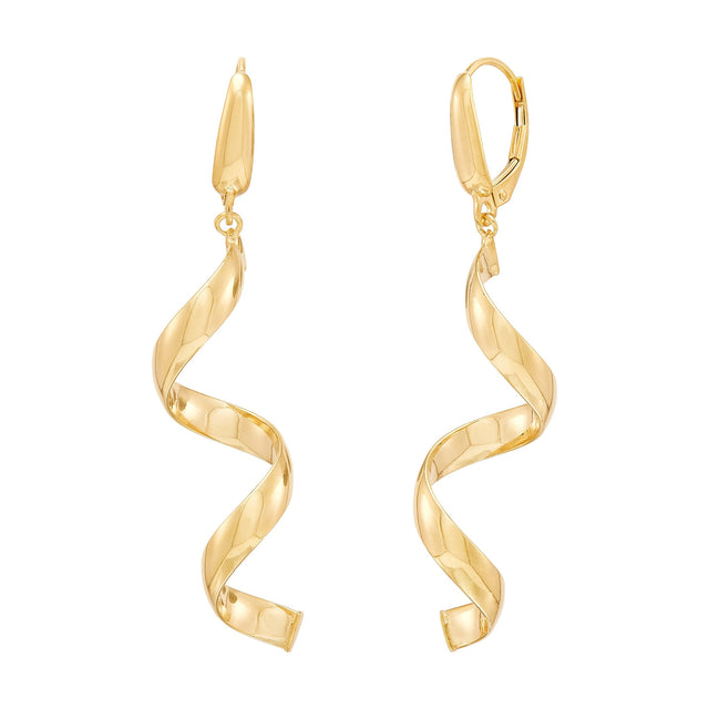 High Polish Spiral Twist Dangle Earrings in Yellow Gold B0