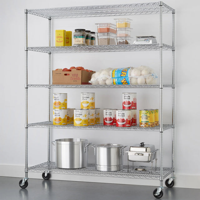 TRINITY 5-Tier Chrome Wire Shelving Rack With Wheels, 60" x 24" x 72" L3