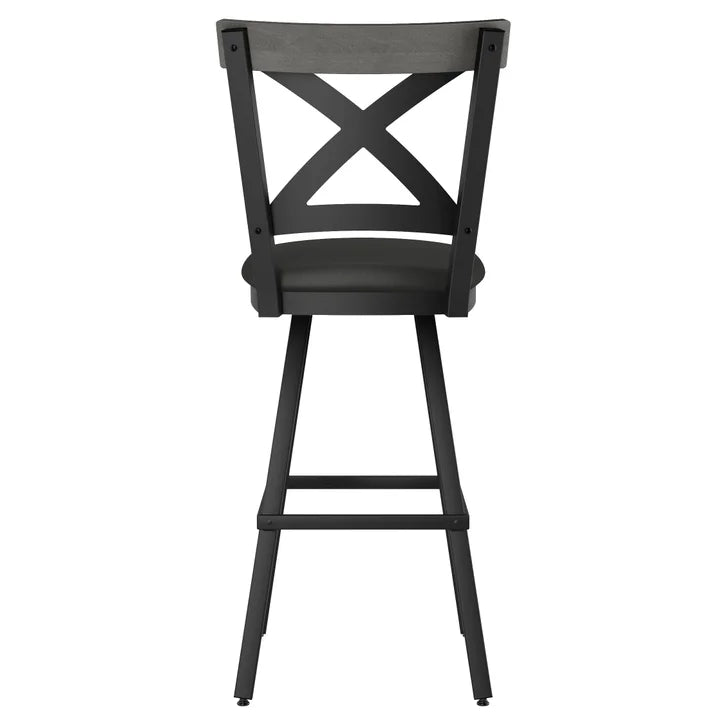 Amisco Snyder Swivel Counterstool in Black and Brown Polyurethane Upholstery