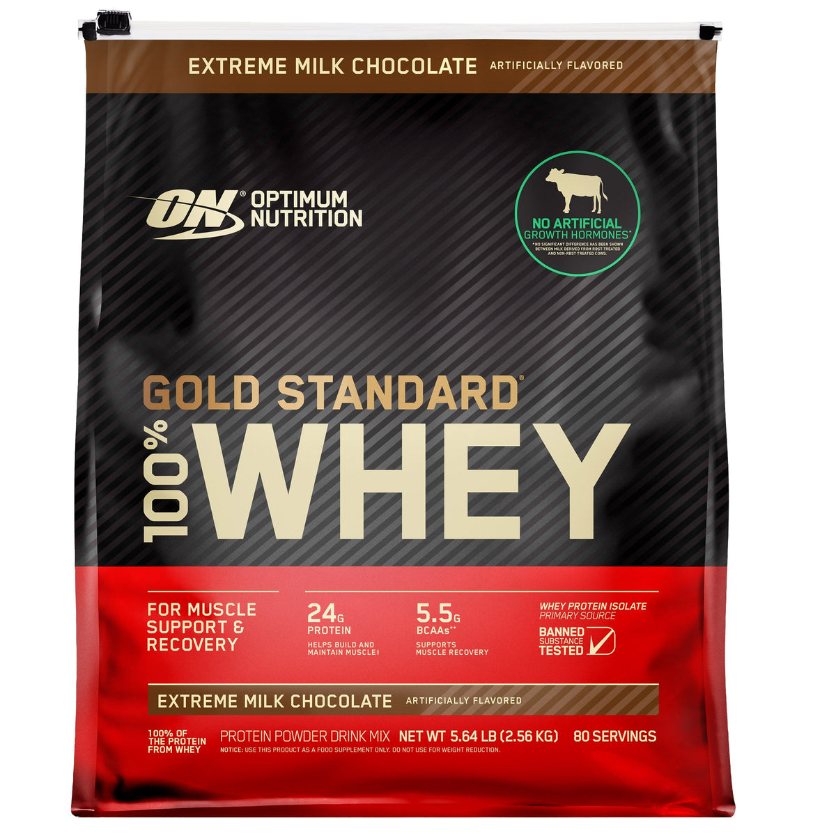 Optimum Nutrition Gold Standard 100% Whey Protein, Extreme Chocolate Shake, 2.56 kg