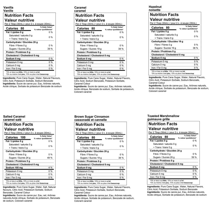 Torani Flavouring Syrups, 6 × 750 mL + 1 Pump