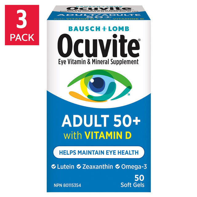 BAUSCH + LOMB - Ocuvite Adult 50+ with Vitamin D, Eye Vitamin and Mineral Supplement, 3 x 50 Soft Gels N7