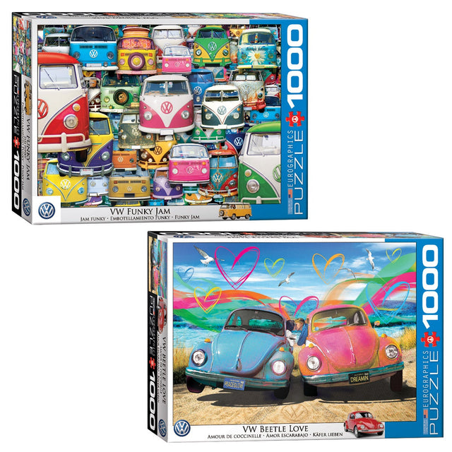 Eurographics 2 PK Puzzle Set Volkswagen Collection Beetle Love and Funky Jam 1000 pc Y1