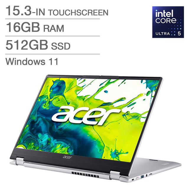 Acer Aspire Spin 15 15.3-in Touchscreen Laptop, Intel Core Ultra 5 processor 115U – 16GB RAM, 512GB SSD W8