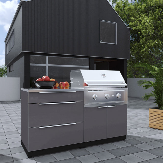 NewAge Products 4-piece Outdoor Kitchen Aluminum Set Slate Grey - Natural Gas W2
