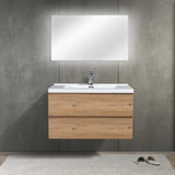 SERA CAPRI Textured Oak Finish Wall-Hung Vanity with Glossy White Polymarble Countertop