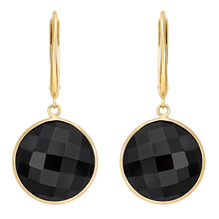 Round Onyx Drop Earrings