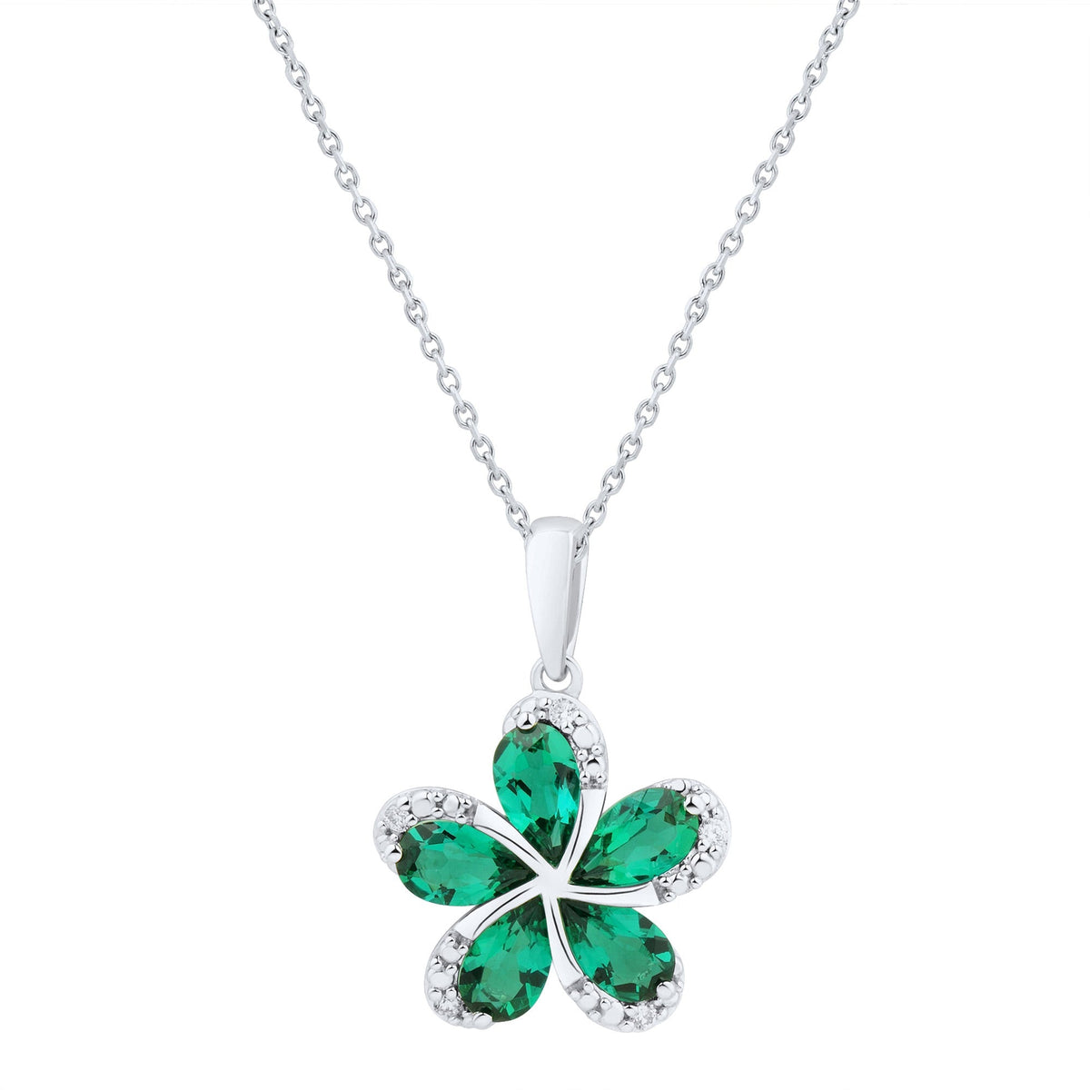 Pear Cut Lab Created Emerald and Diamond Pendant (0.02 ctw)