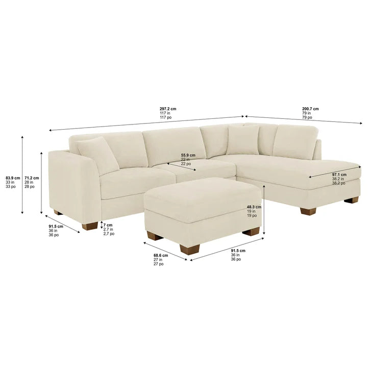 Thomasville Walsen 3-piece Fabric Sectional with Storage Ottoman