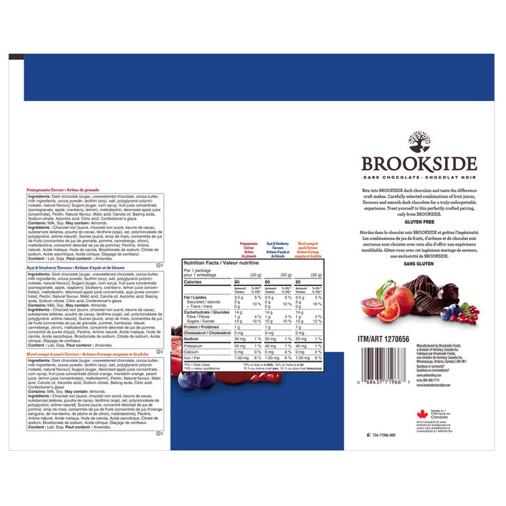 Brookside Dark Chocolate, Assorted Flavours, 40 × 20 g