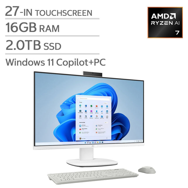 ASUS V600 27-in Copilot PC Touchscreen All-in-One Desktop, AMD Ryzen AI 7 350 - 16GB RAM, 2 TB SSD Y3